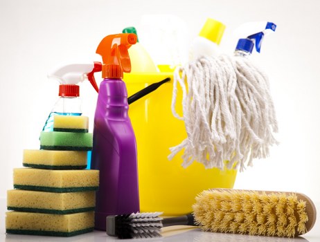 Supervisor reviewing safety conditions in a carpet cleaning workspace
